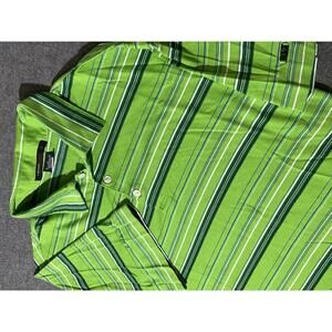 Nike Dri-fit Tiger Woods Striped Polo Shirt Bright Green & Blue Mens Size Medium